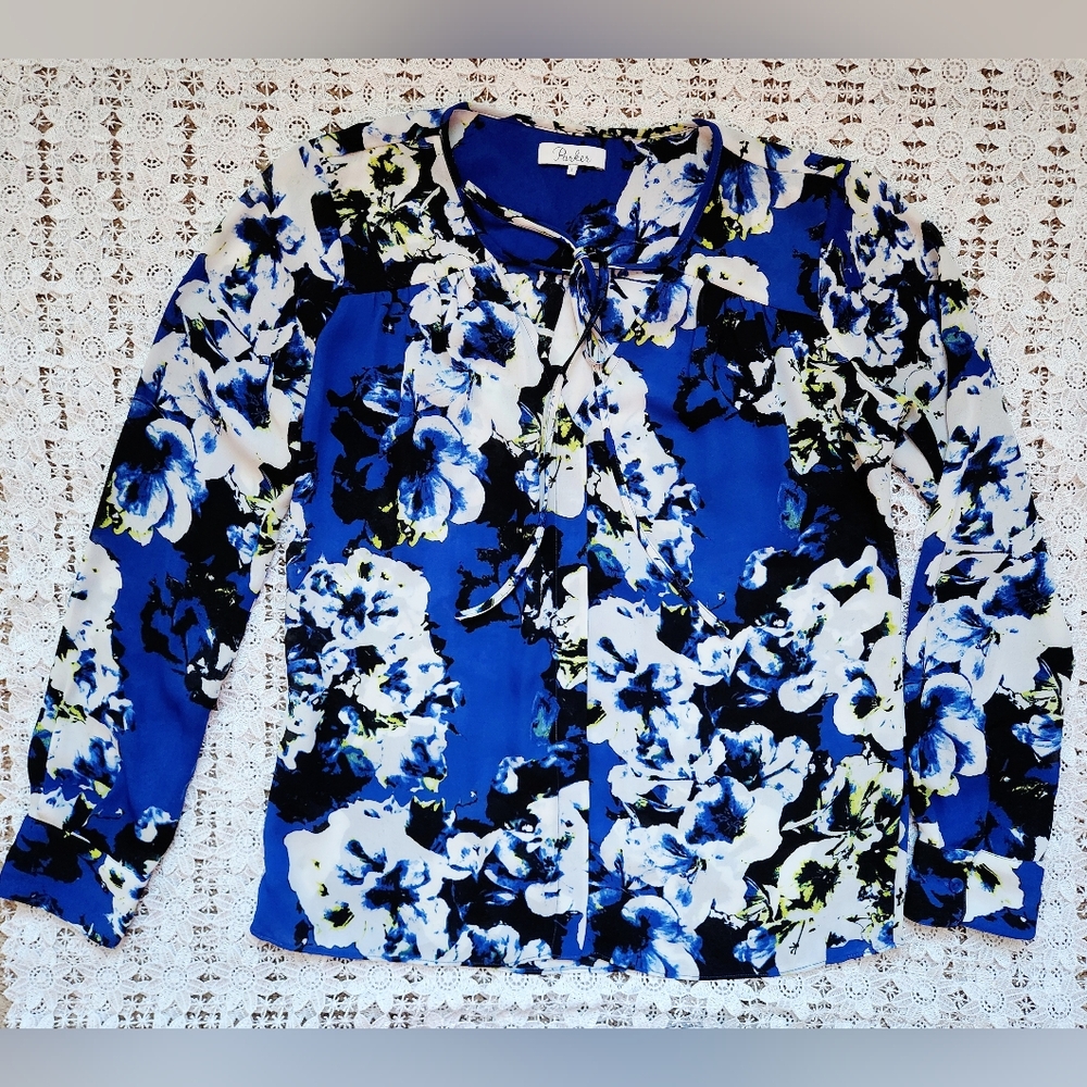 Parker blue floral long sleeve blouse